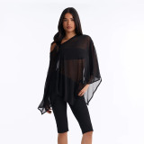 Autumn Women's Sexy Mesh Slash Shoulder Top Strapless Bandeau Top Pants Three-Piece Set