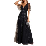 Women V-Neck Sequin Mesh Formal Party Dress（Processing time need 3-6 days）