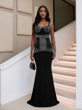 Fashion Beaded Wide Strap Low Back Slim Mermaid Evening Dress