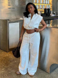 African Chic Sleeveless Zip Crop Top & High Waist Pants Two-Piece Set