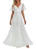 Women V-Neck Sequin Mesh Formal Party Dress（Processing time need 3-6 days）