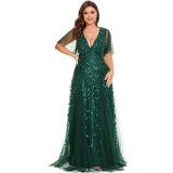 Women V-Neck Sequin Mesh Formal Party Dress（Processing time need 3-6 days）