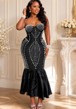 Women strapless sexy beaded red bandage bodycon dress