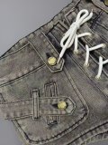 Summer Women's Washed Lace-Up Punk Low Rise Slim Fit Denim Shorts