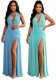 Women's Deep V-Neck Halter Neck Ruched High Slit Maxi Evening Party Dress