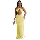 Women's Summer Tassel Patchwork Halter Strapless Bodycon Dress