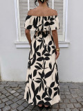 Women Holidays Print Summer Ruffle Off-Shoulder Slit Dress