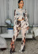 Printed Mesh See-Through Long Sleeve Crop Top & Slim Fit Flared Pants Two-Piece Set