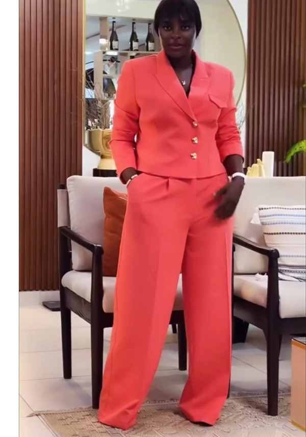 Summer Plus Size Women's Blazer & Straight Leg Pants Business Two-Piece Suit