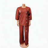 Summer Round Neck Short Sleeve T-Shirt & Straight Leg Pants Embroidered Hooded Sports Set