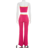 Women Color Block Strapless Top and Bell Bottom Pants Two-Piece Set