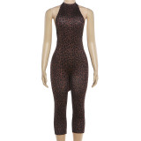 Women Summer Print Halter Neck Backless Jumpsuit