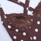 Women Polka Dot Lace Bra Wide Shoulder Strap Sexy Mini Dress