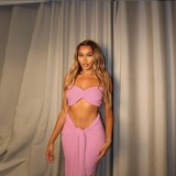 Women Spring Summer Sexy Strapless Vest Solid Crop Top and Tie Skirt Two-Piece Set