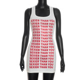 Women Letter Print Sleeveless Vest Sexy Dress