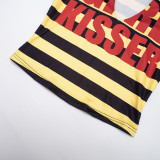 Women Casual American Striped Letter Sleeveless Sexy Top