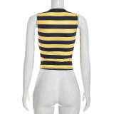 Women Casual American Striped Letter Sleeveless Sexy Top