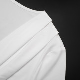 Women Autumn V-Neck Cross-Pleated Wrap-Up Short-Sleeved Top and Capri Pants Two-Piece Set