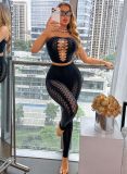 Women bodystocking heart print rhinestone lingerie two-piece set