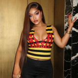 Women Casual American Striped Letter Sleeveless Sexy Top