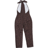 Women Summer Print Halter Neck Backless Jumpsuit