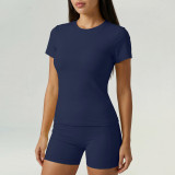 Women Spring T-Shirt and Shorts Yoga Two-Piece Set