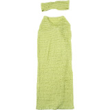 Women Spring Summer Sexy Strapless Vest Solid Crop Top and Tie Skirt Two-Piece Set