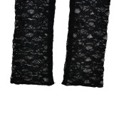 Women See-Through Lace Off Shoulder Long Sleeve Top