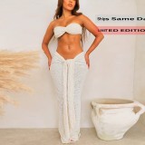 Women Spring Summer Sexy Strapless Vest Solid Crop Top and Tie Skirt Two-Piece Set