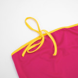 Women Color Block Strapless Top and Bell Bottom Pants Two-Piece Set