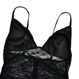 Women Spring Elegant Sexy Lace Jacquard See-Through Backless Strap Dress
