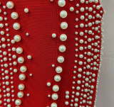 Women strapless sexy beaded red bandage bodycon dress