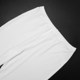 Women Autumn V-Neck Cross-Pleated Wrap-Up Short-Sleeved Top and Capri Pants Two-Piece Set