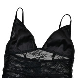 Women Spring Elegant Sexy Lace Jacquard See-Through Backless Strap Dress