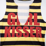 Women Casual American Striped Letter Sleeveless Sexy Top