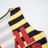 Women Casual American Striped Letter Sleeveless Sexy Top