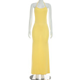 Women Autumn Solid Casual Sleeveless Backless Halter Fishtail Dress