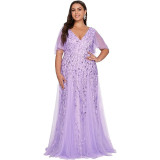 Women V-Neck Sequin Mesh Formal Party Dress（Processing time need 3-6 days）