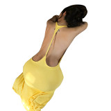 Women Autumn Solid Casual Sleeveless Backless Halter Fishtail Dress