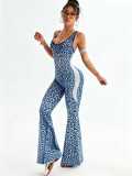 Women Yoga Leopard Print Sleeveless Bell Bottom Jumpsuit