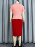 Women Summer Color Block Short-Sleeved Floral Bodycon Dress