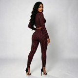 Women Polka Dot Print Long-Sleeved Zipper Top and Pants Two-Piece Set