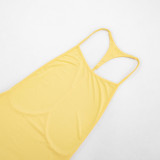 Women Autumn Solid Casual Sleeveless Backless Halter Fishtail Dress