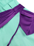 Plus Size Women Color Block Peter Pan Collar Large Bow Maxi Fishtail Bodycon Dress