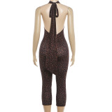 Women Summer Print Halter Neck Backless Jumpsuit