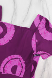 Women printed holiday square neck ribbon summer dress