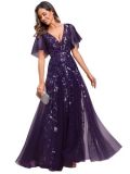 Women V-Neck Sequin Mesh Formal Party Dress（Processing time need 3-6 days）