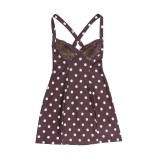 Women Polka Dot Lace Bra Wide Shoulder Strap Sexy Mini Dress