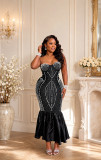 Women strapless sexy beaded red bandage bodycon dress