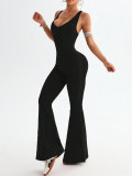 Women Yoga Leopard Print Sleeveless Bell Bottom Jumpsuit